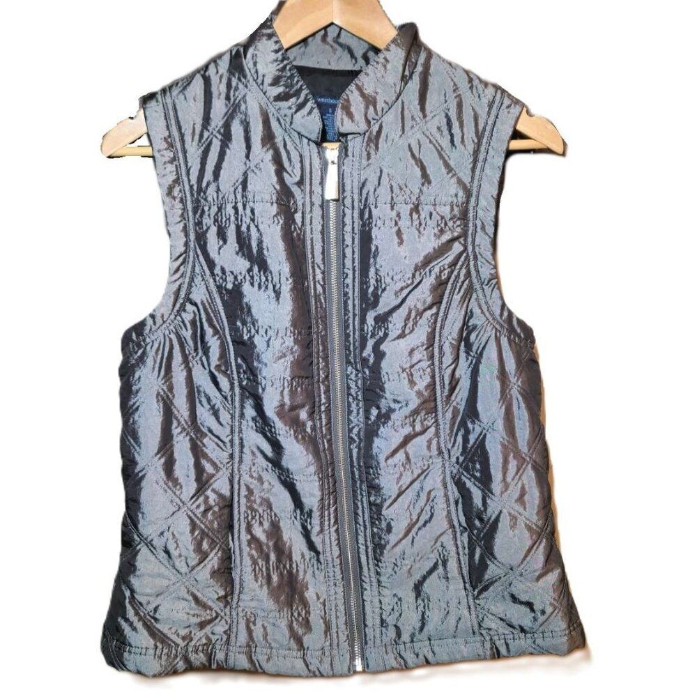 Westbound padded vest Women's small Silver gray pockets zipper Fall winter shiny